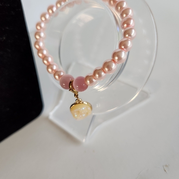 Hand Crafted Necklace & Bracelet Pink Pearl Crystals Cats Eye with Pendant - Picture 8 of 9